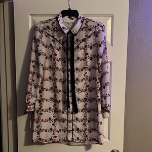 Floral Dress with Black Ribbon Tie